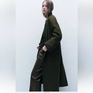 Zara | Jackets & Coats | Zara Khaki Manteco Wool Scarf Coat Zw